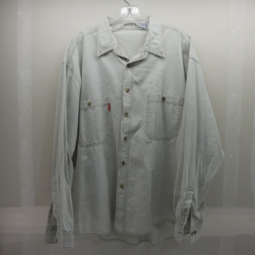 Bugle Boy Mens XL Khaki Tan 100% Cotton Long Sleeve Button Down Work Shirt 2927
